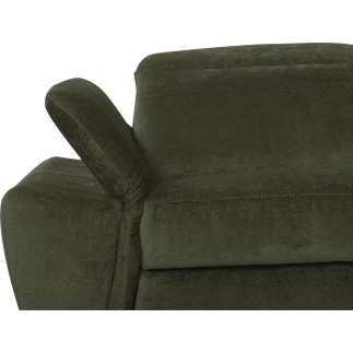 Canapé d'angle avec relax électrique tissu bouclette sensation velours, 5/6 places SINATRA, vert olive, angle droit