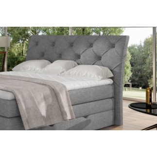 Ensemble boxspring complet tête de lit + sommiers + matelas + surmatelas MIRO tissu luxe gris - 160x200 cm