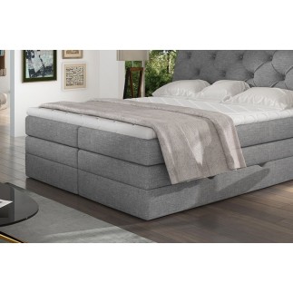 Ensemble boxspring complet tête de lit + sommiers + matelas + surmatelas MIRO tissu luxe gris - 180x200 cm