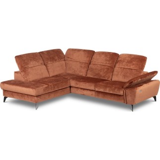 Canapé d'angle avec relax électrique tissu bouclette sensation velours