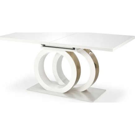 Table extensible GALA en 160 cm extensible à 200 cm, blanc et doré