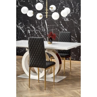 Table extensible GALA en 160 cm extensible à 200 cm, blanc et doré