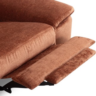 Canapé d'angle avec relax électrique tissu bouclette sensation velours, 5/6 places SINATRA, couleur terra, angle gauche