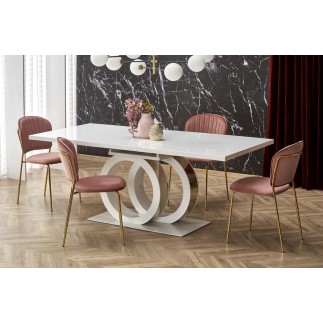 Table extensible GALA en 160 cm extensible à 200 cm, blanc et doré
