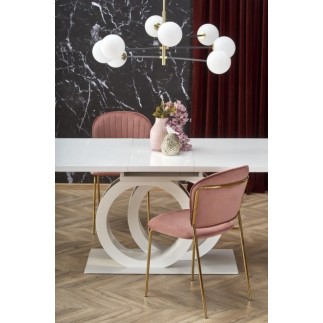 Table extensible GALA en 160 cm extensible à 200 cm, blanc et doré