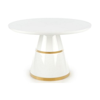 Table ronde VEGO blanc laqué et doré, de diamètre 120 cm