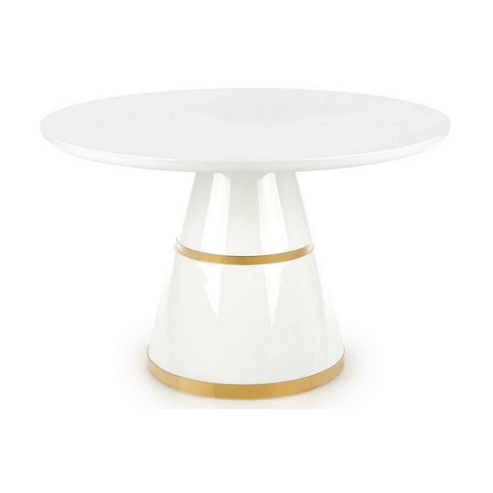Table ronde VEGO blanc laqué et doré, de diamètre 120 cm
