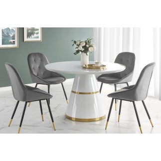 Table ronde VEGO blanc laqué et doré, de diamètre 120 cm