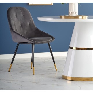 Table ronde VEGO blanc laqué et doré, de diamètre 120 cm