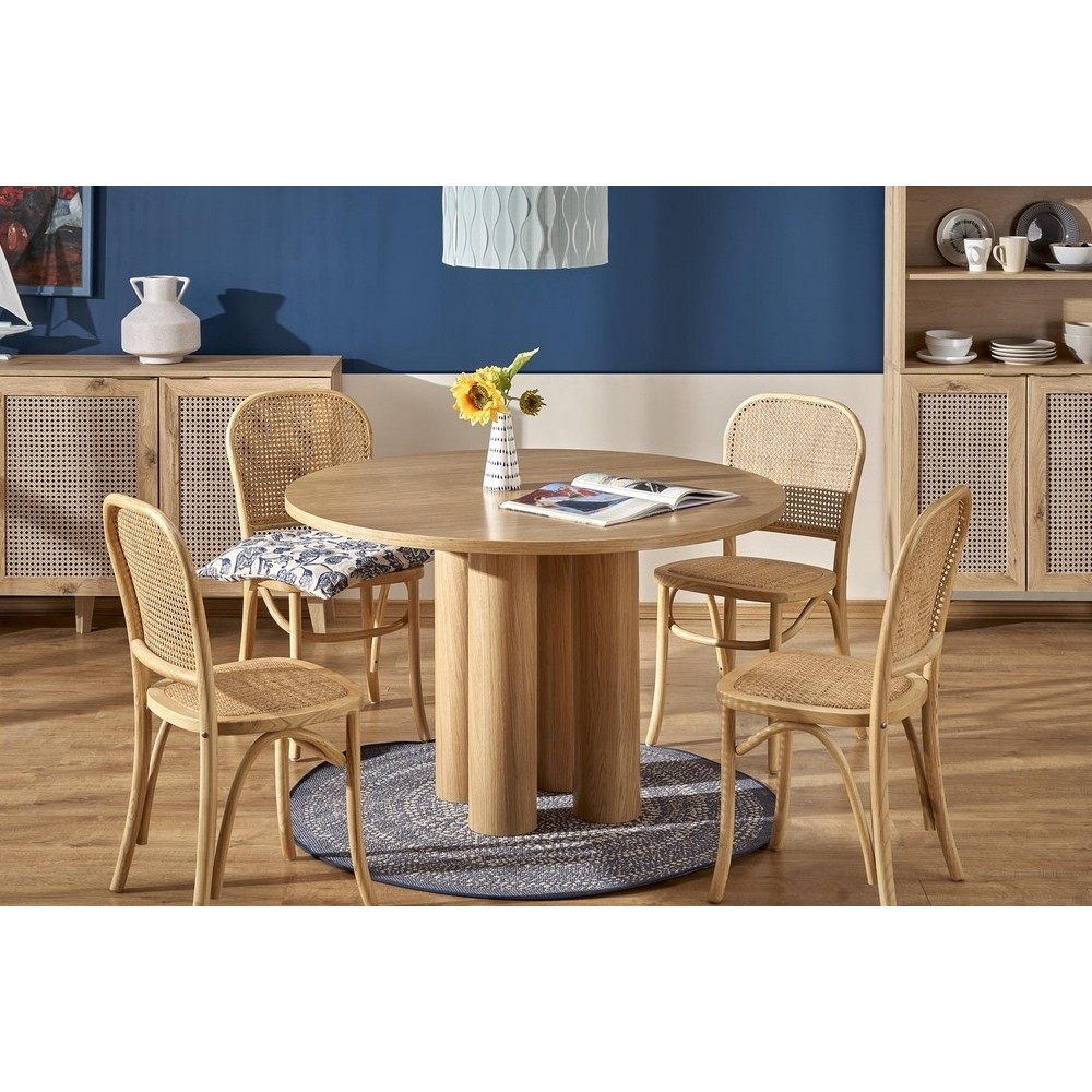 Table ronde diamètre 120 cm, chêne naturel, ELEFI RONDE, Bois