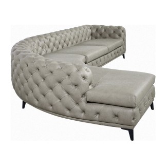 Canapé d'angle en 100% Tout Cuir italien - 7 places PRESTIGO, gris, angle gauche