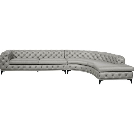 Canapé d'angle en 100% Tout Cuir italien 7 places PRESTIGO, gris, angle droit