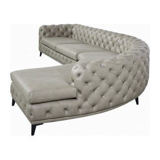 Canapé d'angle en 100% Tout Cuir italien 7 places PRESTIGO, gris, angle droit