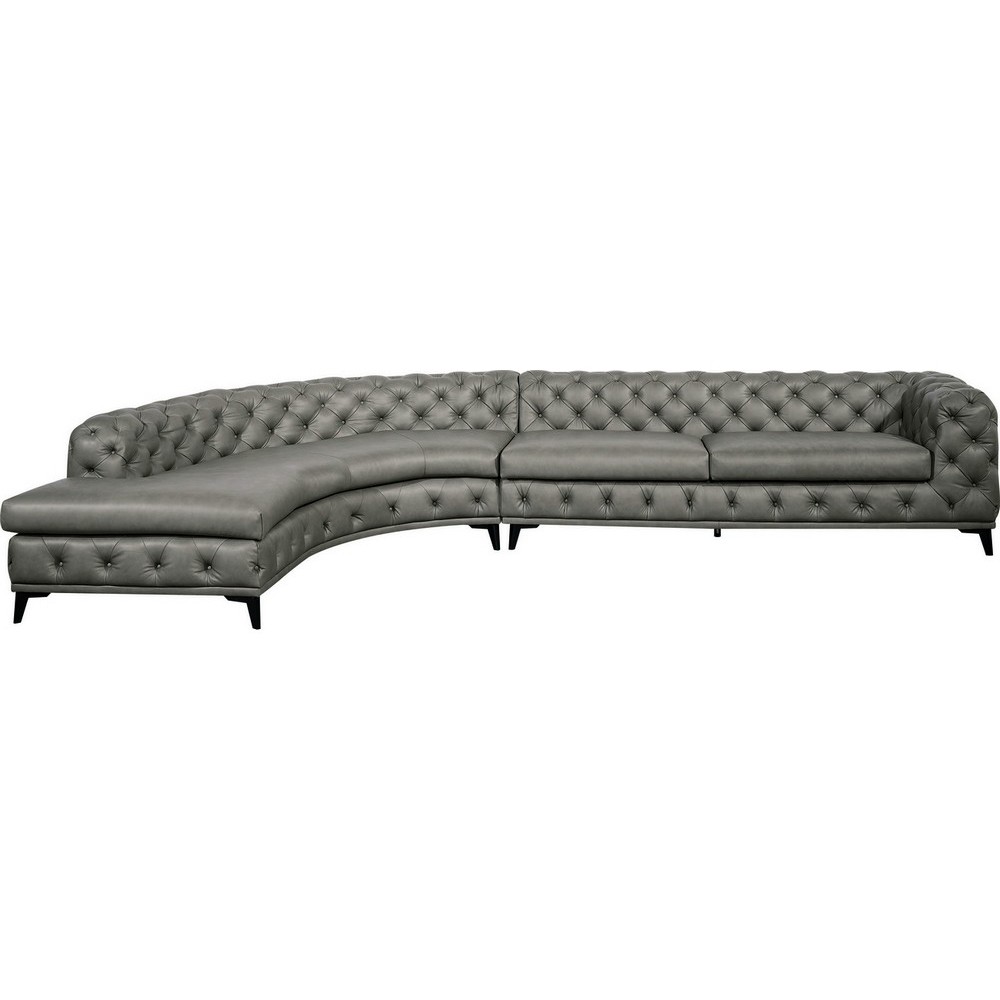 Canapé d'angle en 100% Tout Cuir italien - 7 places PRESTIGO, gris foncé, angle gauche