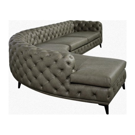 Canapé d'angle en 100% Tout Cuir italien - 7 places PRESTIGO, gris foncé, angle gauche