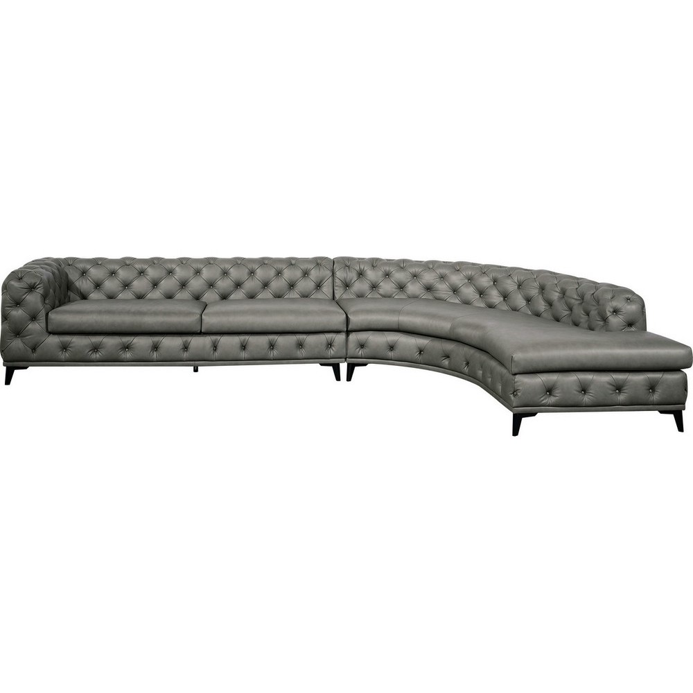 Canapé d'angle en 100% Tout Cuir italien 7 places PRESTIGO, gris foncé, angle droit
