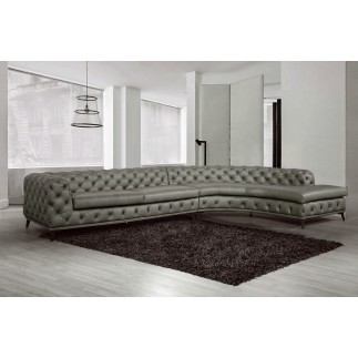 Canapé d'angle en 100% Tout Cuir italien 7 places PRESTIGO, gris foncé, angle droit