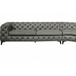 Canapé d'angle en 100% Tout Cuir italien 7 places PRESTIGO, gris foncé, angle droit