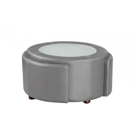 Table basse en cuir italien MARCY, gris clair