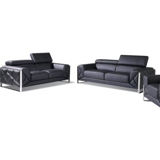 Ensemble canapé 3 places + 2 places en cuir italien vachette DESIGNO noir
