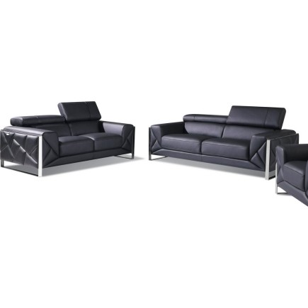 Ensemble canapé 3 places + 2 places en cuir italien vachette DESIGNO noir