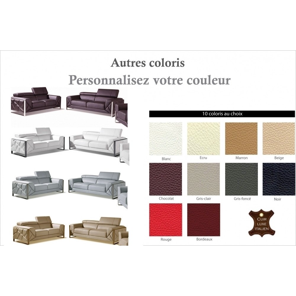 Ensemble canapé 3 places + 2 places en cuir italien vachette DESIGNO couleur personnalisée