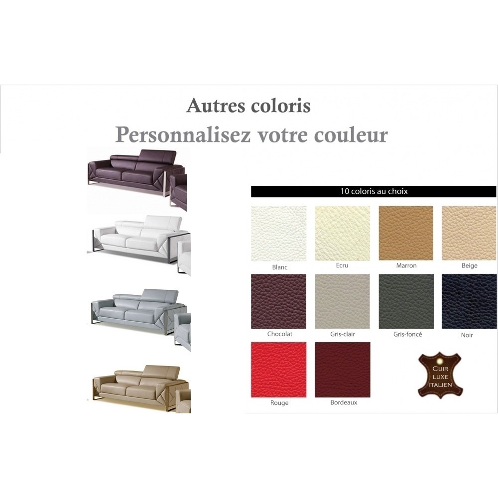 Canapé 3 places en cuir italien vachette DESIGNO couleur personnalisée
