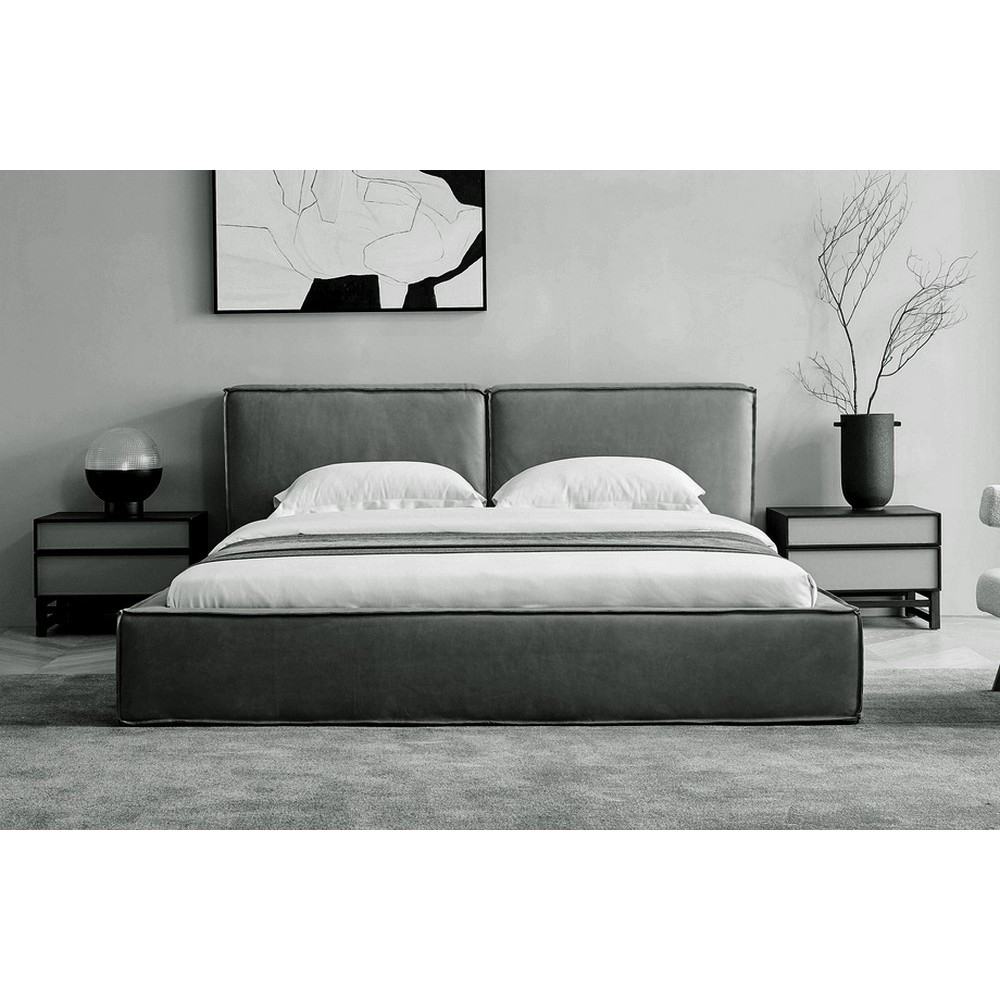 Lit design en cuir de luxe BOLOGNA, avec sommier à lattes, gris foncé, 140x200