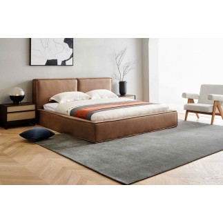 Lit design en cuir de luxe BOLOGNA, avec sommier à lattes, gris foncé, 140x200