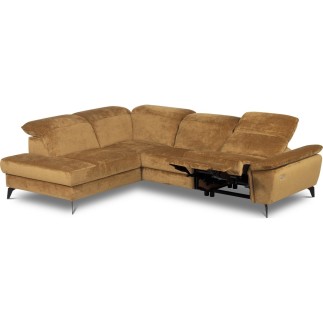 Canapé d'angle avec relax électrique tissu bouclette sensation velours