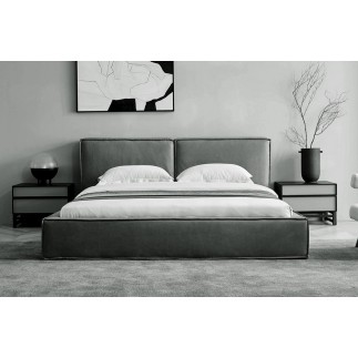 Lit design en cuir de luxe BOLOGNA, avec sommier à lattes, gris foncé, 180x200