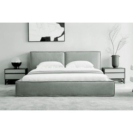 Lit design en cuir de luxe BOLOGNA, avec sommier à lattes, gris, 180x200