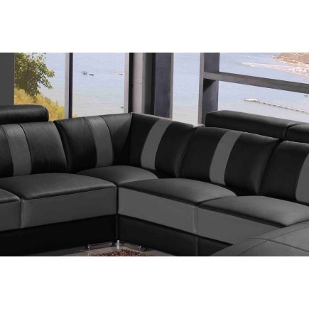Canapé d'angle cuir buffle italien 7/8 places , LEONARDO, couleur noir et gris foncé, angle gauche