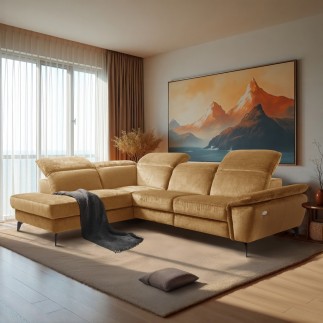 Canapé d'angle avec relax électrique tissu bouclette sensation velours