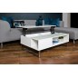 Table basse design réglable en hauteur, bois laqué blanc et verre, AZEMA