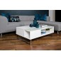 Table basse design réglable en hauteur, bois laqué blanc et verre, AZEMA