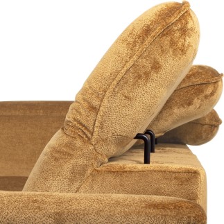 Canapé d'angle avec relax électrique tissu bouclette sensation velours, 5/6 places SINATRA, couleur miel, angle gauche