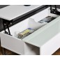 Table basse design réglable en hauteur, bois laqué blanc et verre, AZEMA