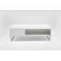 Table basse design réglable en hauteur, bois laqué blanc et verre, AZEMA