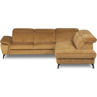 Canapé d'angle avec relax électrique tissu bouclette sensation velours