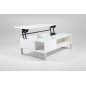 Table basse design réglable en hauteur, bois laqué blanc et verre, AZEMA