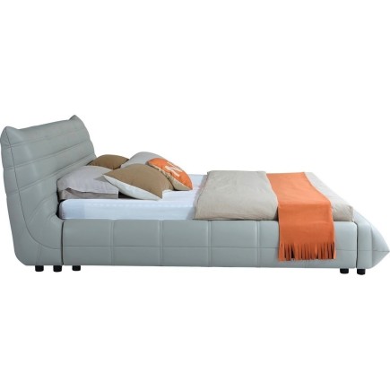 Lit design en cuir de luxe BERTO, avec sommier à lattes offert, gris clair, 160x200