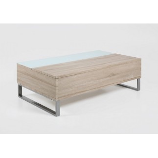 Table basse design réglage en hauteur, en bois clair et verre, AVENA