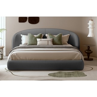 Lit design en cuir de luxe LUXO, avec sommier à lattes offert, gris foncé, 140x200