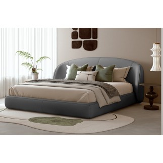 Lit design en cuir de luxe LUXO, avec sommier à lattes offert, gris foncé, 140x200