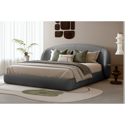 Lit design en cuir de luxe LUXO, avec sommier à lattes offert, gris foncé, 140x200