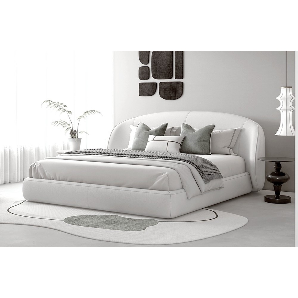 Lit design en cuir de luxe LUXO, avec sommier à lattes offert, blanc, 140x200