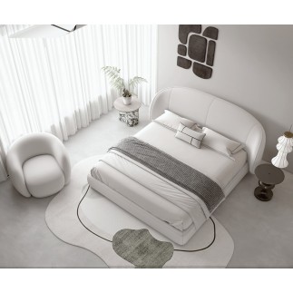 Lit design en cuir de luxe LUXO, avec sommier à lattes offert, blanc, 140x200