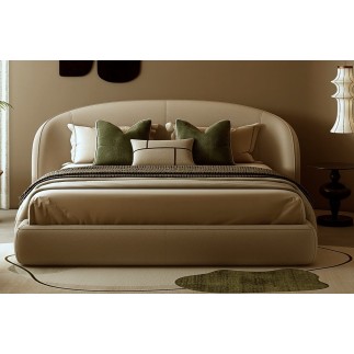 Lit design en cuir de luxe LUXO, avec sommier à lattes offert, beige, 140x200