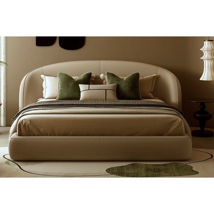 Lit design en cuir de luxe LUXO, avec sommier à lattes offert, beige, 140x200